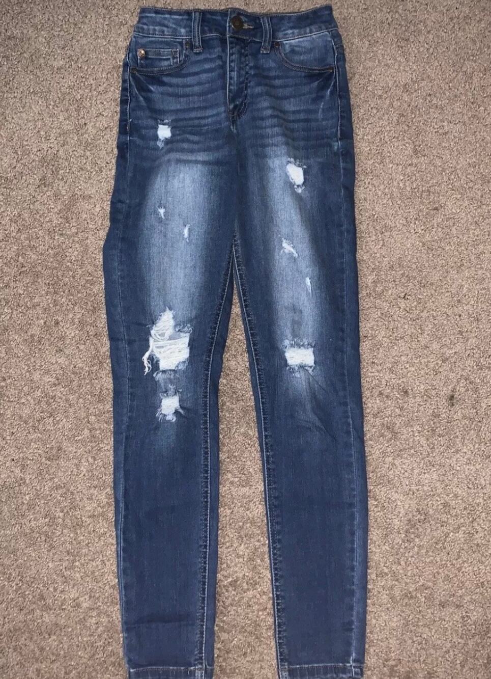 Enjean Women's Distressed High Waist Skinny Jeans Size 1 Medium Wash Denim